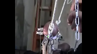 extreme session of BDSM : slut strav suspendet and 3 wall in in ball